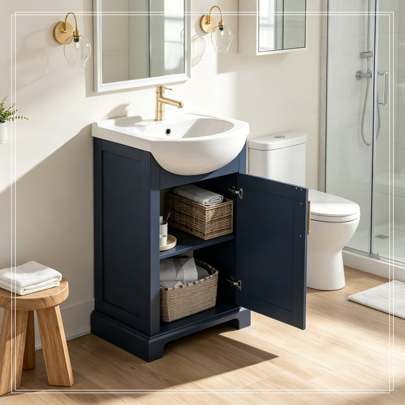 Meuble-lavabo de salle de bain avec lavabo et porte à fermeture douce, Bleu