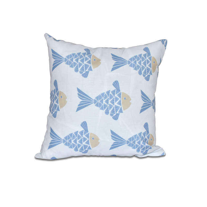 Housse de coussin carrée extérieure Fish Tales, H 18 po x l 18 po, Bleu