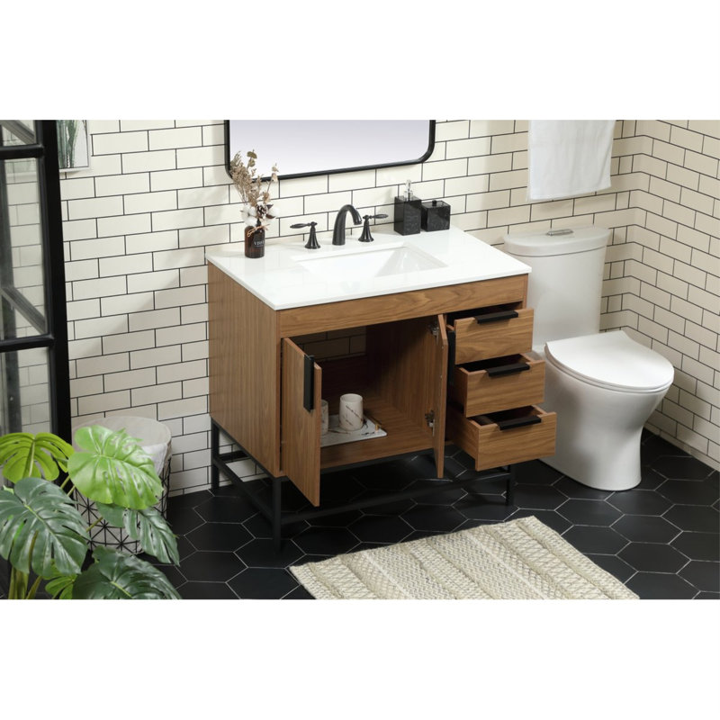 Eugene 36'' Single Bathroom Vanity with Engineered Marble Top, Walnut Brown
