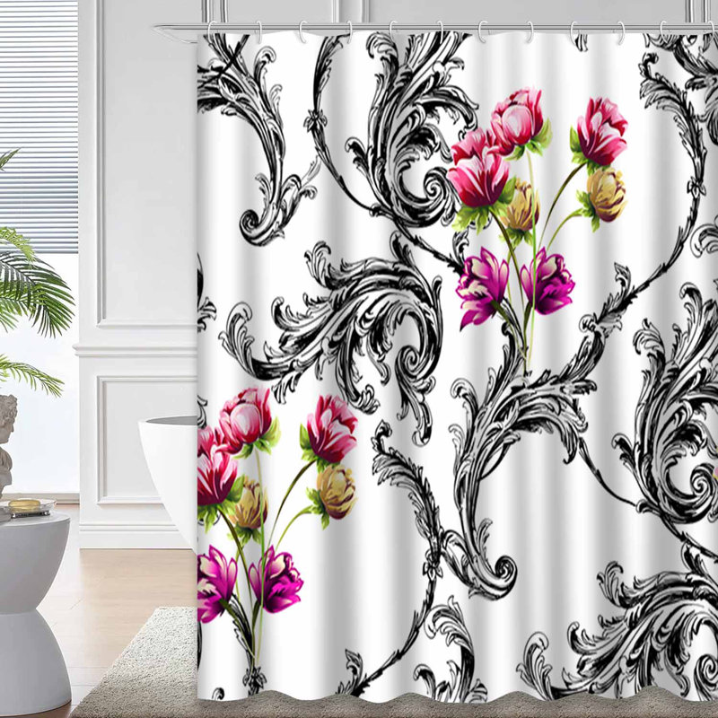 Rideau de douche imperméable à motif floral tulipe baroque avec 12 crochets, L 72 po x l 72 po
