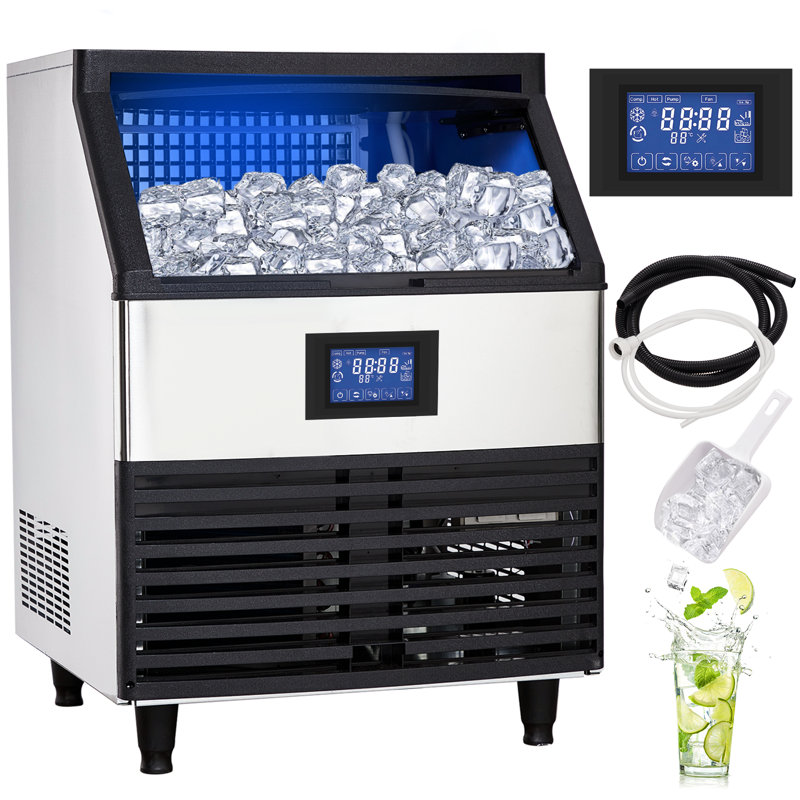 Machine à glaçons commerciale 265LBS / 24H avec rangement 99LBS, acier inoxydable, autonettoyante, panneau ACL, machine à glaçons de comptoir autoportante