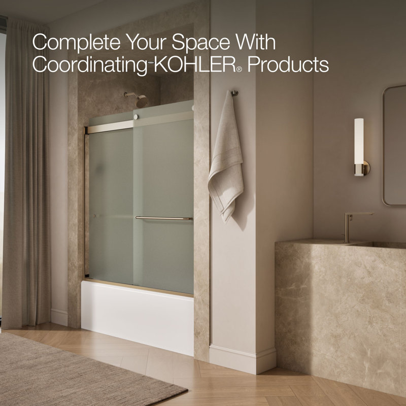 Levity 59.63" x 62" Bypass Bath Door with CleanCoat® Technology, Anodized Brushed Bronze, Frosted