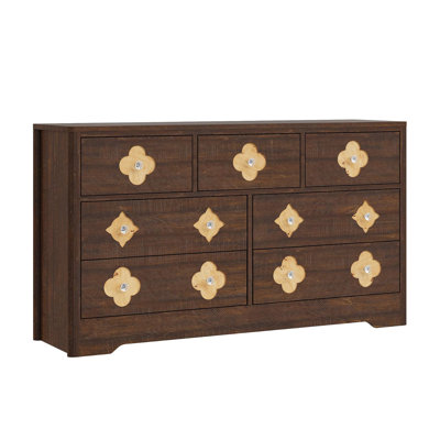Commode moderne à 7 tiroirs cannelée de fleurs, commode en bois de 47,4 po de largeur, salon de chambre de bébé, grand meuble télé avec rangement