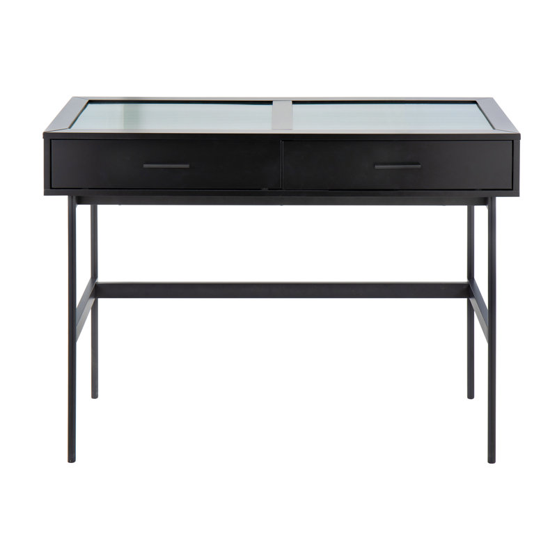 Emery 43.5'' Glass Top Console Table, Black