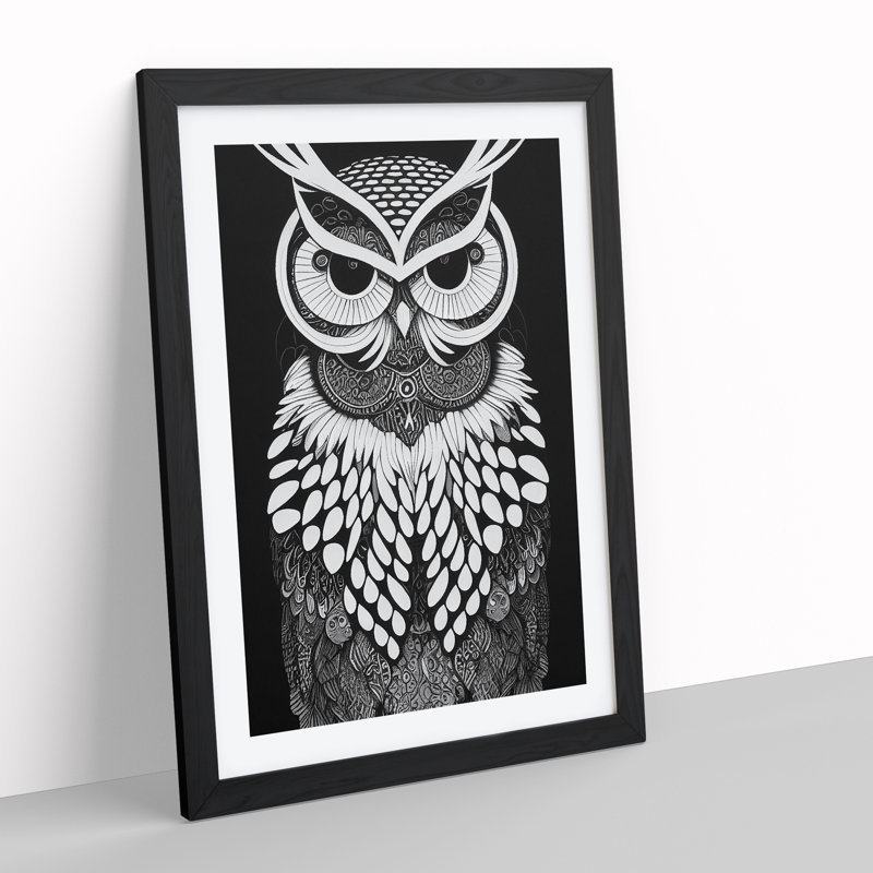 Owl Monochrome No.4 - Framed Print, Black, 64cm H x 46cm W x 2cm D