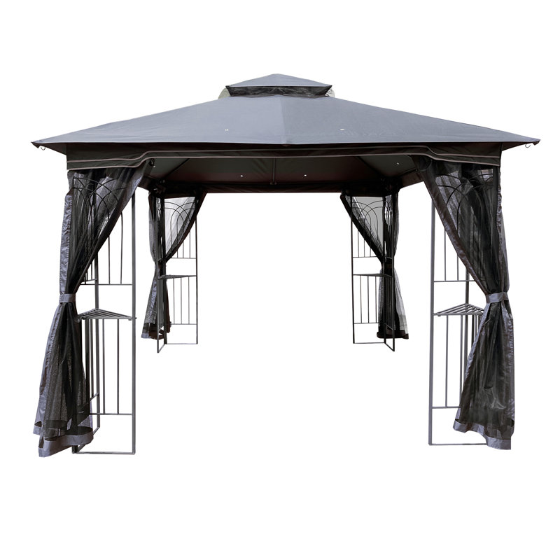 10X10 Outdoor Patio Gazebo Canopy Tent With Ventilated Double Roof And Mosquito Net, Gray