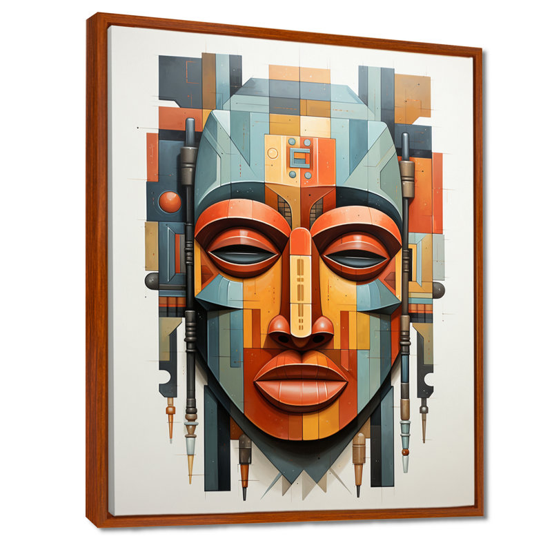 Everlynn Masque tribal africain Kente I, H 32 po x l 16 po x P 1 po, Cadre flottant brun