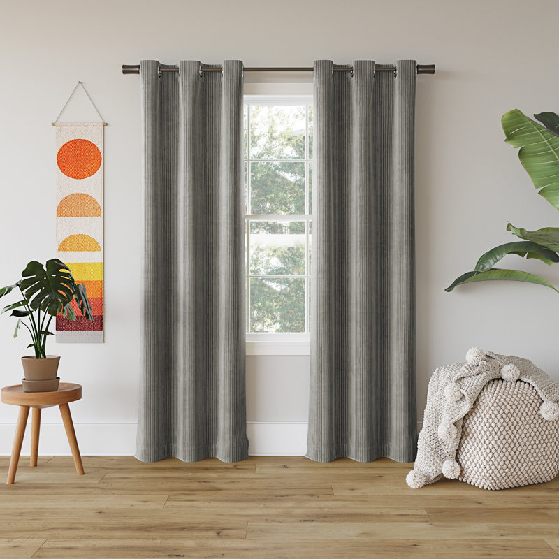 Cascade Pleated Velvet Blackout Grommet Curtain Panel, Gray, 40" W x 96" L