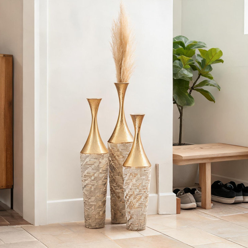 Hall d'entrée (27,6 à 35,4 pouces) vases et pots, combinant cadre blanc et métal de 27,56 po avec champagne