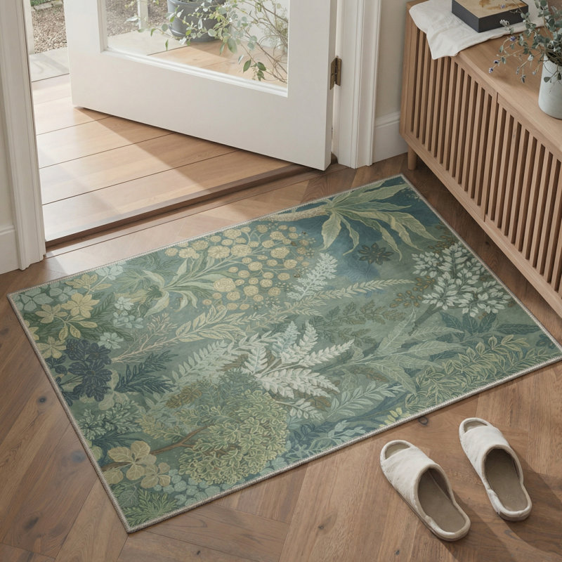 Tapis d'intérieur vert lavable à la machine Verdure, Rond 5 pi
