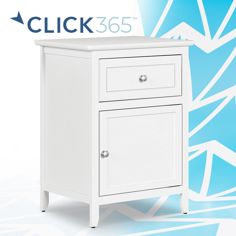 White Manufactured Wood Side Table with Drawer and Cabinet