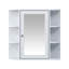 Armoire de rangement murale de salle de bain avec miroir, tablettes réglables et compartiments ouverts pour une organisation efficace