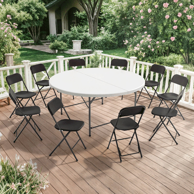 Table 11 pièces pliable en demi-table, L 66 po, Blanc / Gris / Noir