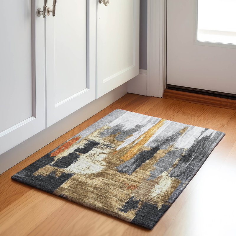Machine Washable Indoor/Outdoor Xhevrie Black Rug, Rectangle 1'8" x 2'6"