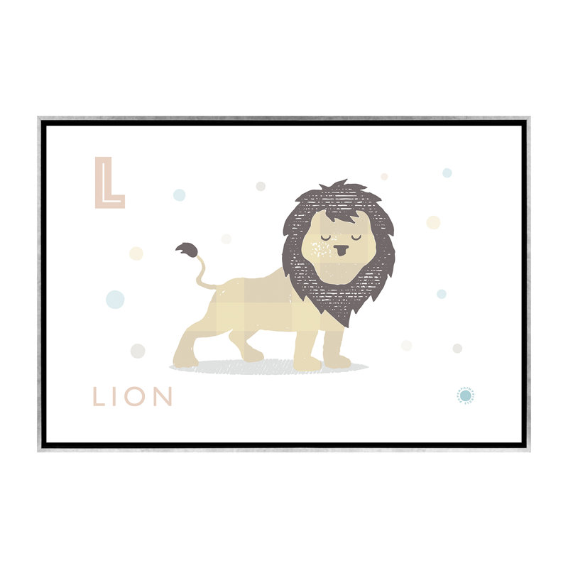 Lion - reproduction d'impression, H 40 po x l 60 po x 1,5 po, Toile avec cadre argenté, Pas de tapis