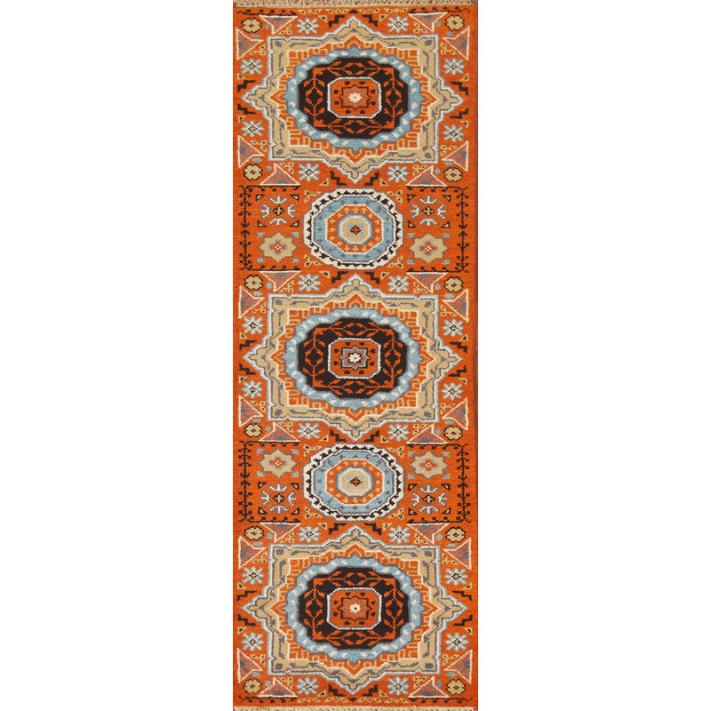 Orange Traditional  Wool Runner Rug 2x8
