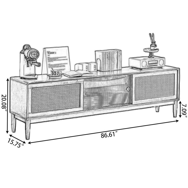 Meuble télé Modern Burlywood, 20.08"H x 86.61"L x 15.75"W, Burlywood