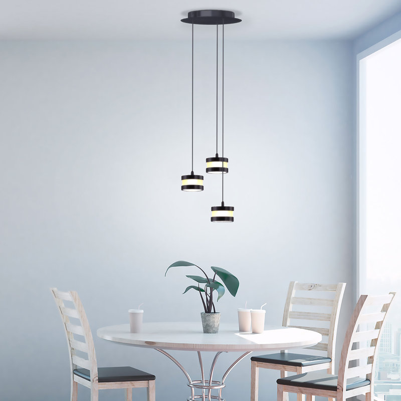 Luminaire suspendu cylindrique à 3 lumières DEL Karter, H 2 po x l 10 po x p 10 po, Noir, noir, noir, noir