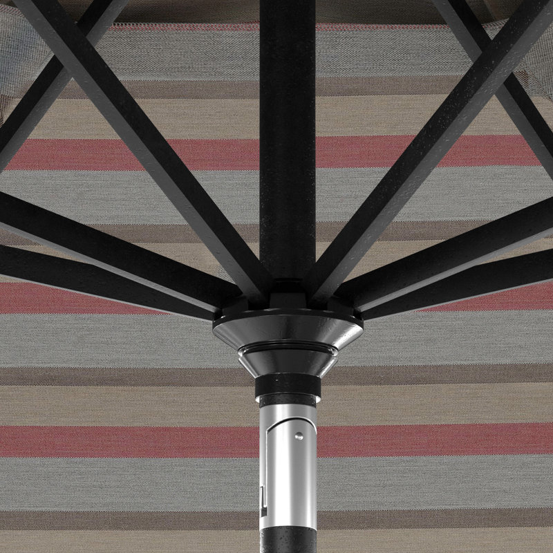 Parasol de patio noir en pierre 11 pieds avec manivelle nervurée en aluminium Sunbrella Gateway, Gris / Orange