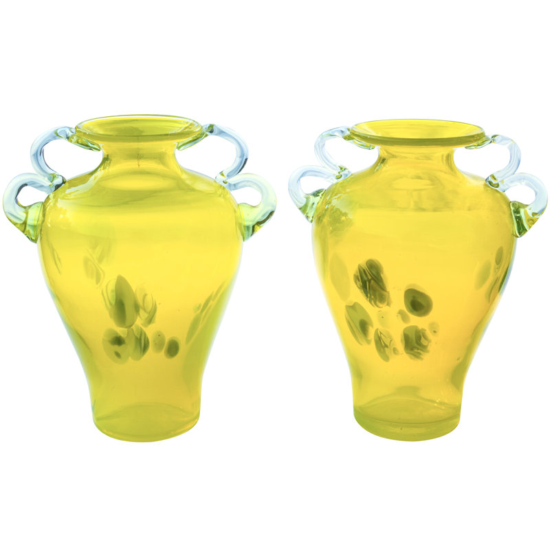 Ensemble de 2 vases de table en verre jaune / gris / transparent