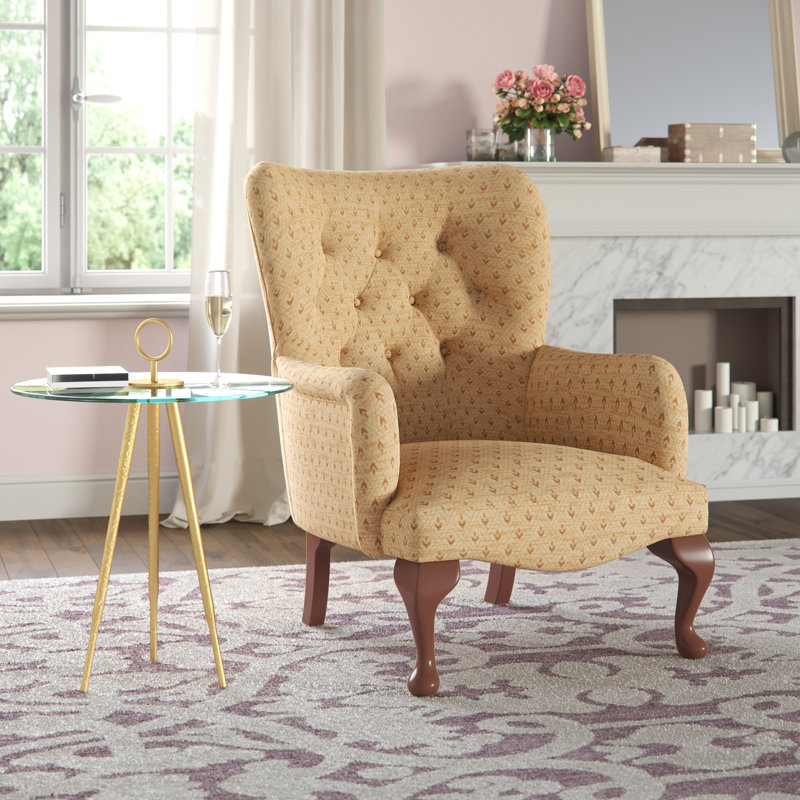 Loretta Upholstered Wingback Chair, Mahogany, Bacio Indigo