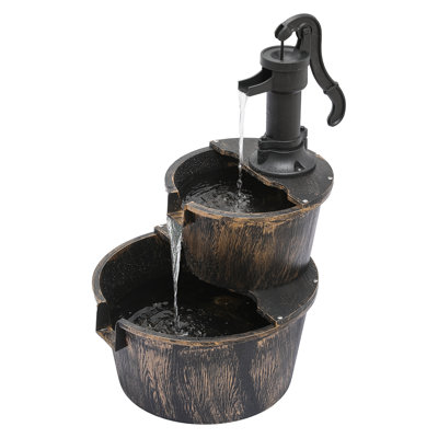 Jackielynn 27" Barrel and Pump Fountain Outdoor, Cascading Waterfall Fountain with Recirculating Pump