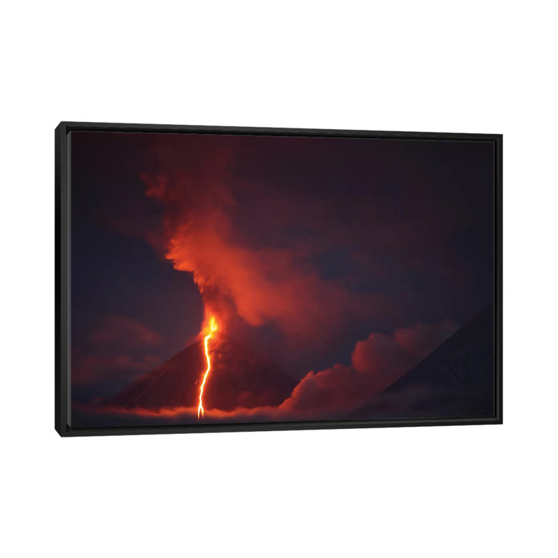 " Nighttime Eruption Of Kliuchevskoi Volcano, Russia III " by Richard Roscoe, 18" H x 26" W x 1.5" D, Black Framed Canvas