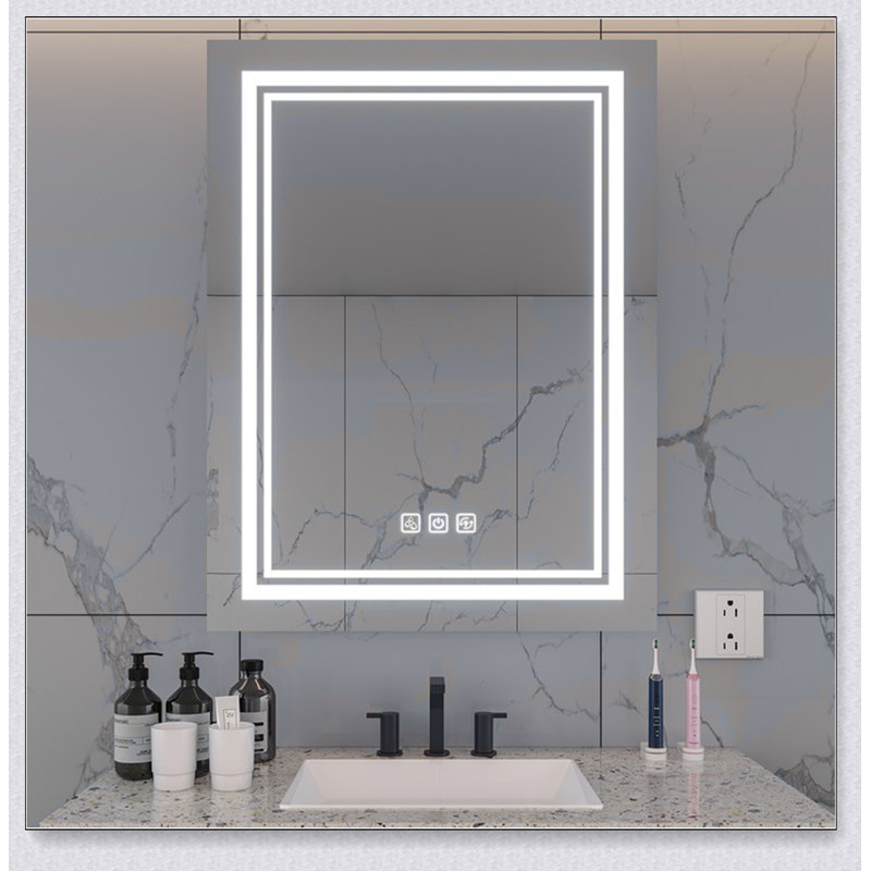 Luminaire lumineux pour miroir de salle de bain lumineux à DEL 32 po x 24 po, désembuage 5 minutes, réflexion Full HD, intensité variable 3 couleurs, fixation murale