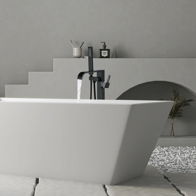 Matte Black Brass Floor-Mounted Freestanding Tub Filler