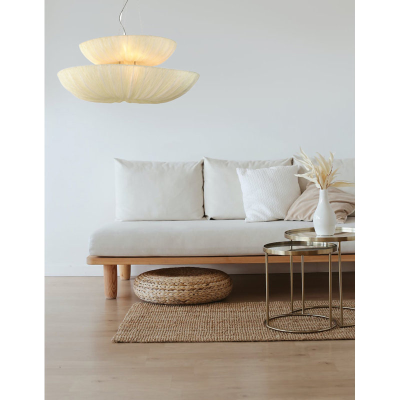Lustre 8 lumières à 2 niveaux en tissu blanc
