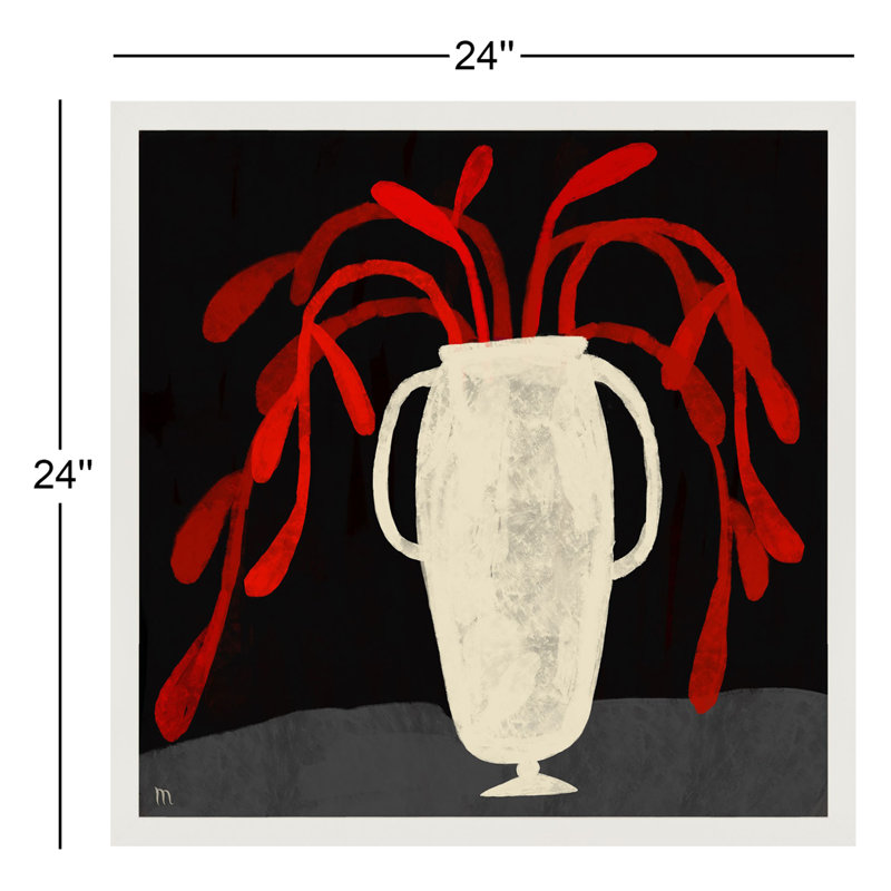 Red Plant Painting by Studiom, White Framed, 24" H x 24" W x 1.25" D