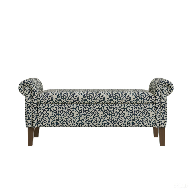 Banc de rangement avec accoudoirs roulés Wallen, Noir / beige floral