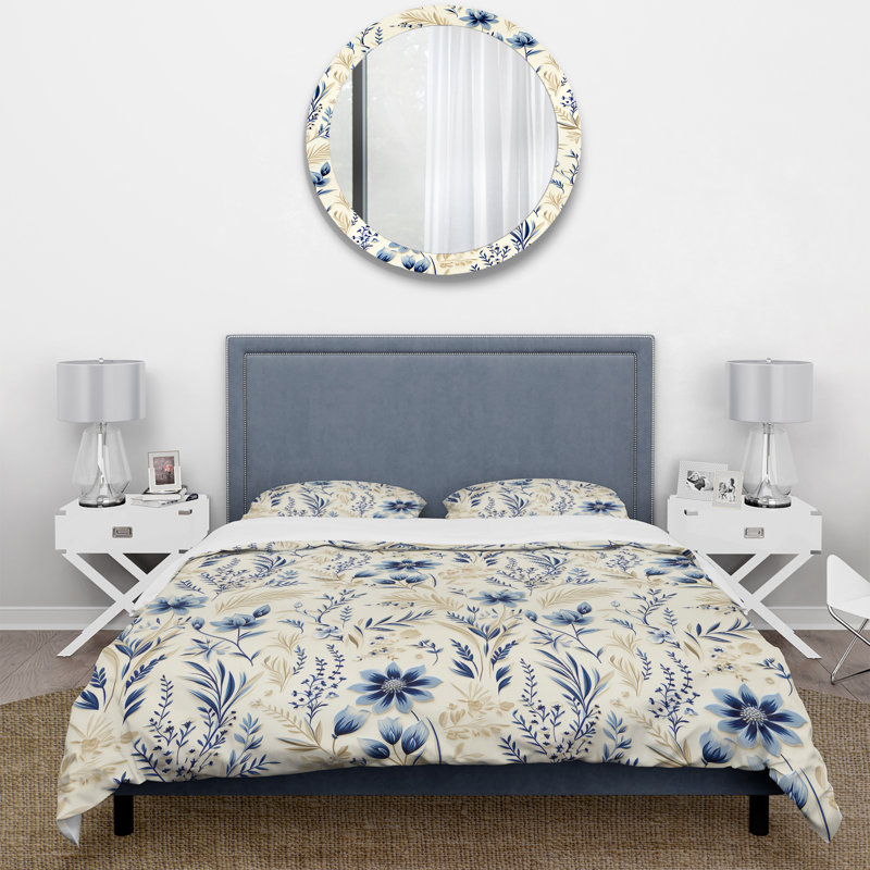 Ensemble de housse de couette floral - motif de fleurs neutres côtières, Housse de couette simple + 1 taie décorative stan