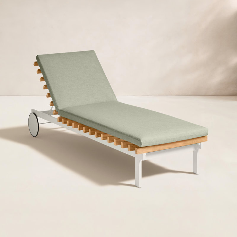 Perch Outdoor Teak Chaise Lounge, Sunbrella Linen, White