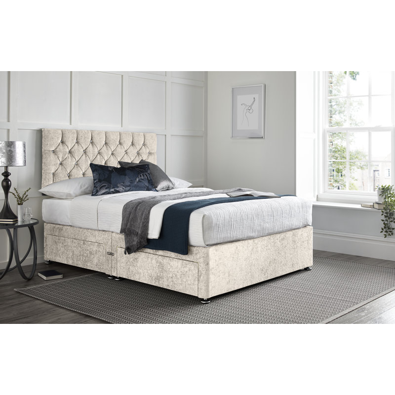 Divan Bed with 24" Headboard on Struts, Cream, Super King (6'), No Drawers