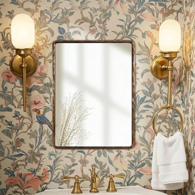 Brunilde Antique Hand-Forged Iron Rectangle Wall Mirror | Rustic Bathroom Vanity Mirror