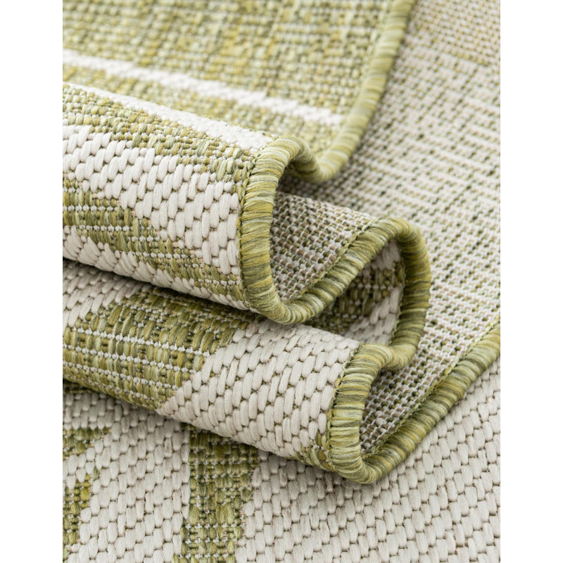 Tapis intérieur / extérieur à motif floral vert / ivoire Amanda, Carré 10pi