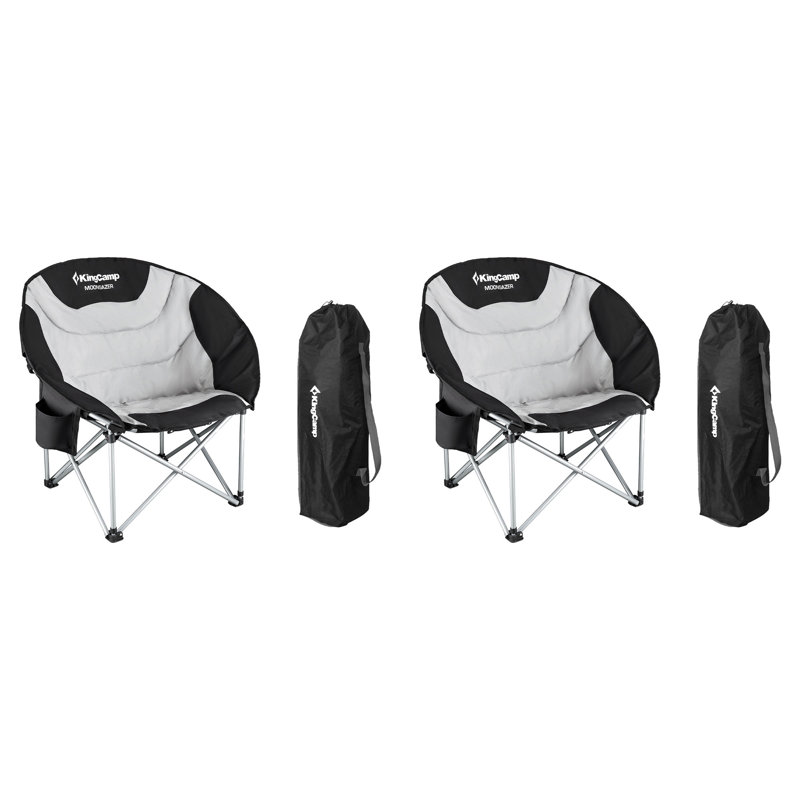 Folding Saucer Lounge Chair with Cup Holder Storage, Black/Medium Gray, Black/Medium Gray