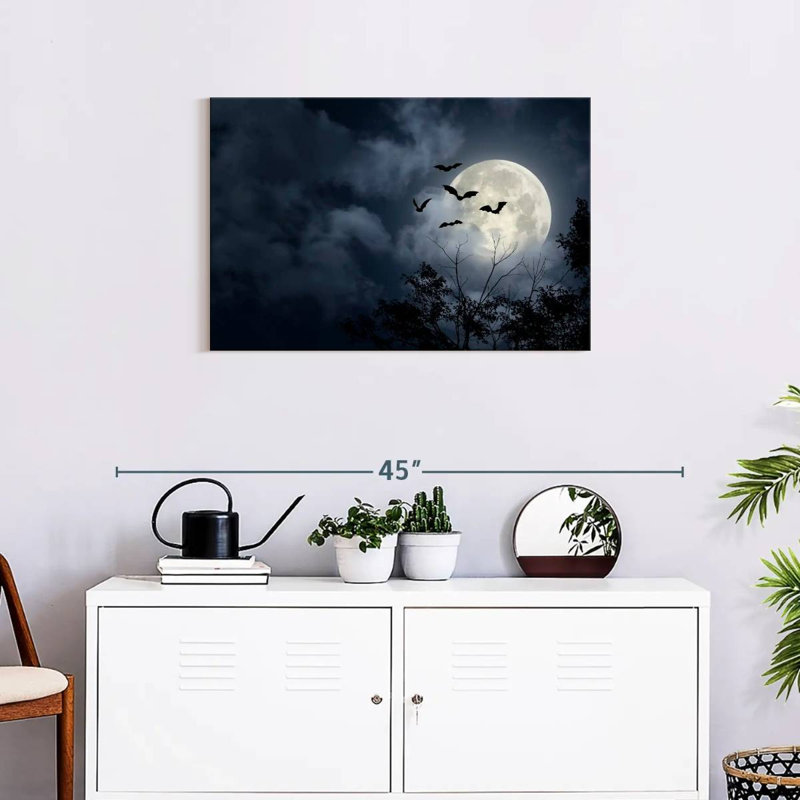 Brampt Flying Bats And Full Moon, 20" H x 30" W
