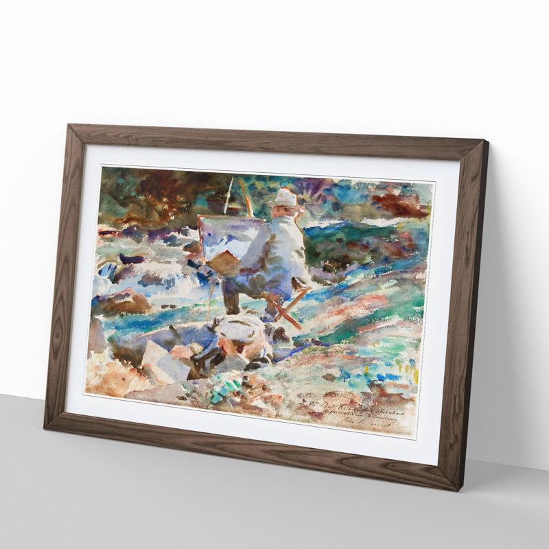 An Artist at His Easel by John Singer Sargent - Picture Frame Painting, 36cm H x 48cm W x 2cm D, Walnut Framed