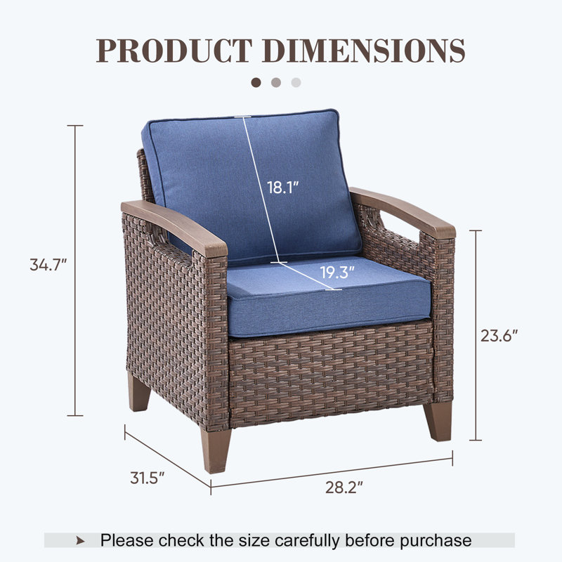 Chaises en osier toutes saisons Arundel avec coussins de 4 pouces (ensemble de 4), Bleu