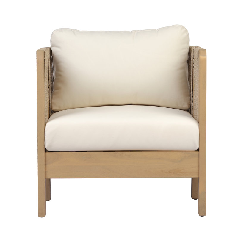 Fauteuils club d'extérieur en bois d'acacia massif Everett avec accoudoirs en corde tissée à la main Everett
