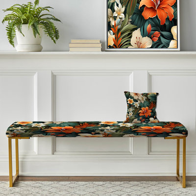 Tropical Greens Warm Earth Tones III - Tropical Upholstered Gold Bench