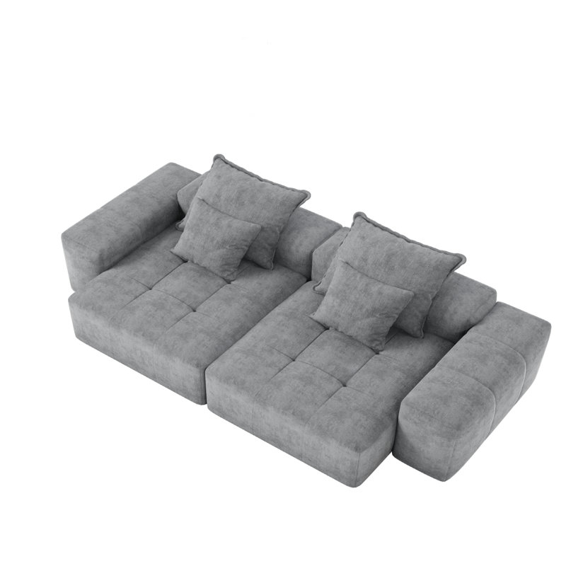 Canapé modulaire moderne capitonné avec 4 coussins, Chenille grise