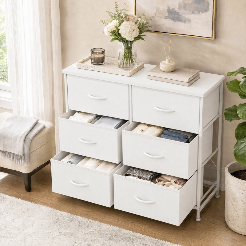 Commode à 6 tiroirs en métal, Blanc