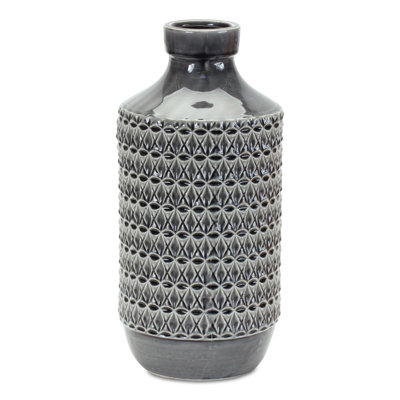 Gray Geometric Cylinder Terracotta Table Vase