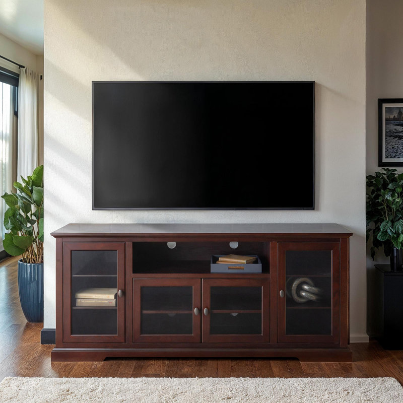Meuble télé à 4 portes vitrées de 70 po pour téléviseur de 80 po ou moins Apresio, Espresso