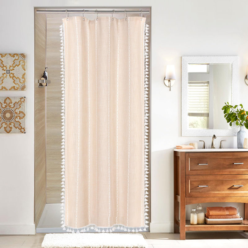 Beige Boho Small Stall Fabric Shower Curtain