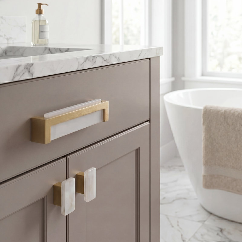 Affinity 2” Length Rectangle Knob, White, Satin Brass