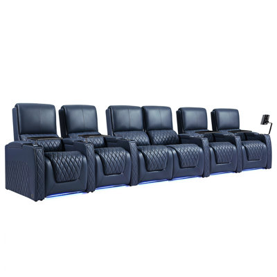 Premium Top Grain Leather Zero Gravity Power Reclining Home Theater Seating With 7-Color LED Ambient Lighting, Adjustable Headrest, USB Charging & Cup Holders